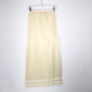VTG Underworks Maxi Slip Skirt Nylon Medium Yellow Lace Trim Satin Lingerie Long